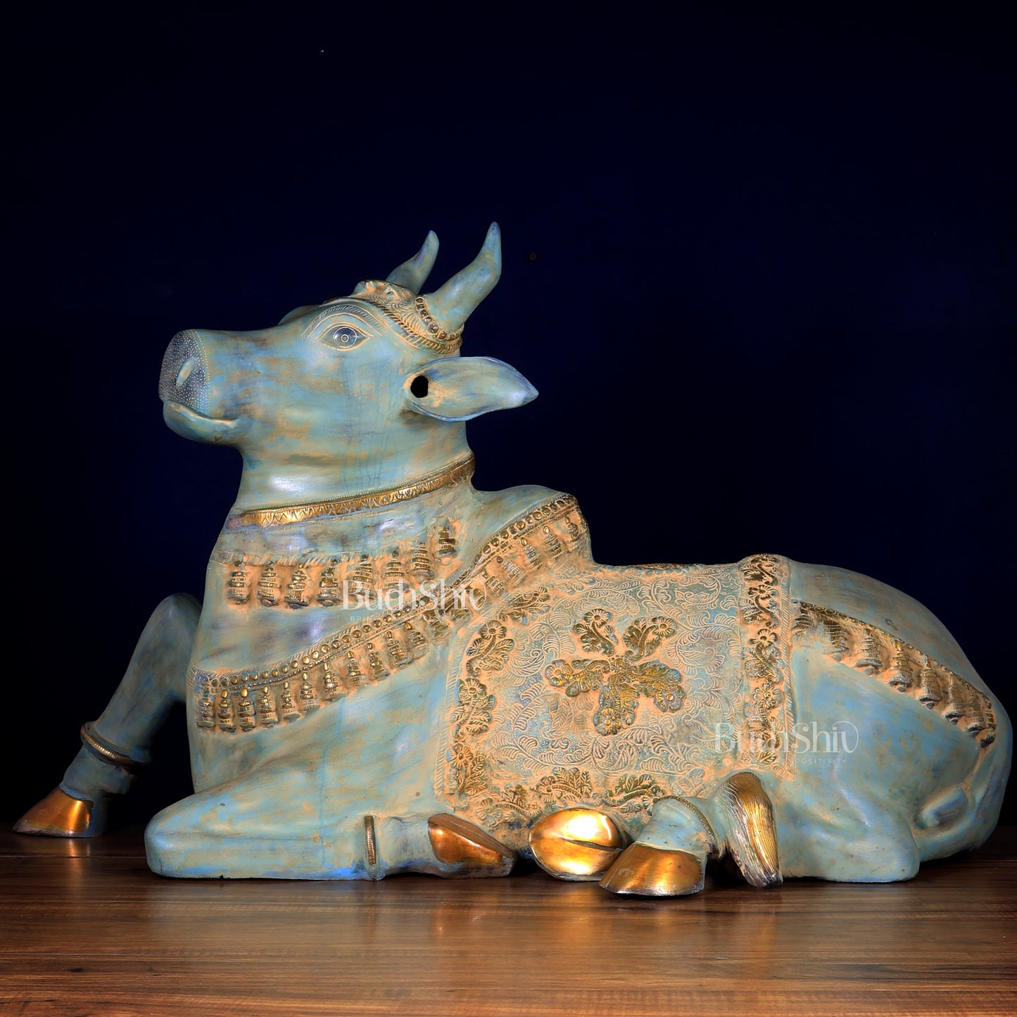 Brass Large Nandi statue green finish | 33"