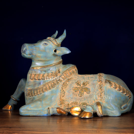 Brass Large Nandi statue green finish | 33"