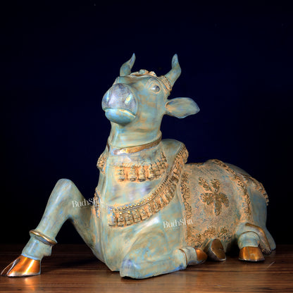 Brass Large Nandi statue green finish | 33"