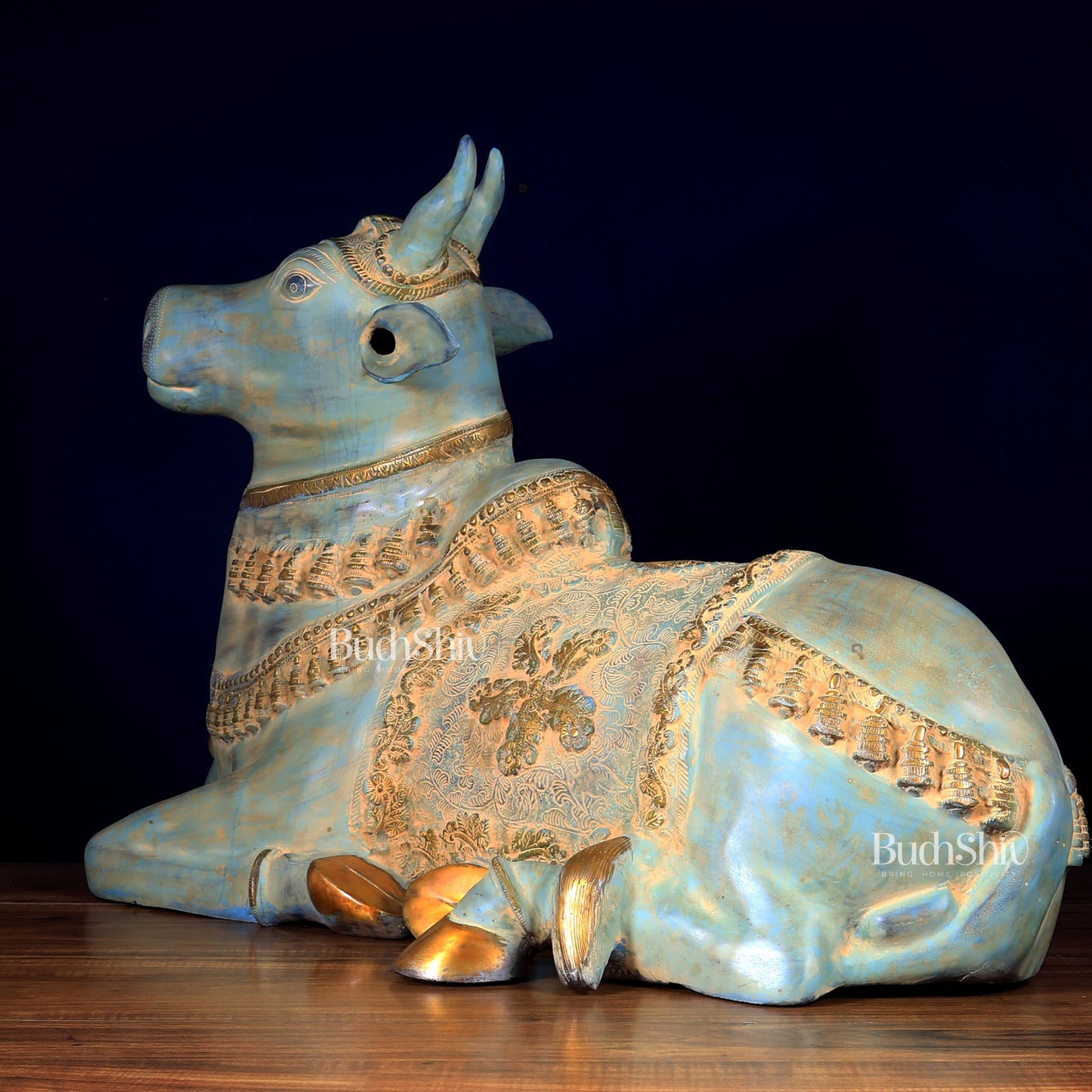 Brass Large Nandi statue green finish | 33"