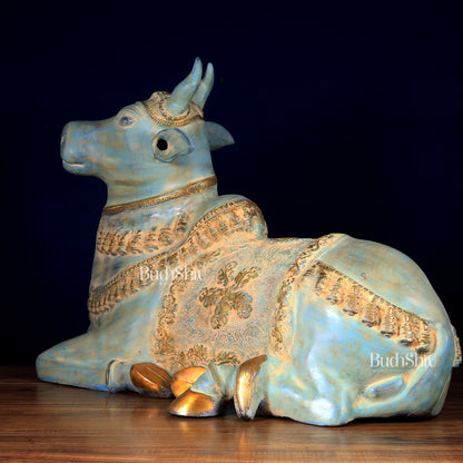 Brass Large Nandi statue green finish | 33"