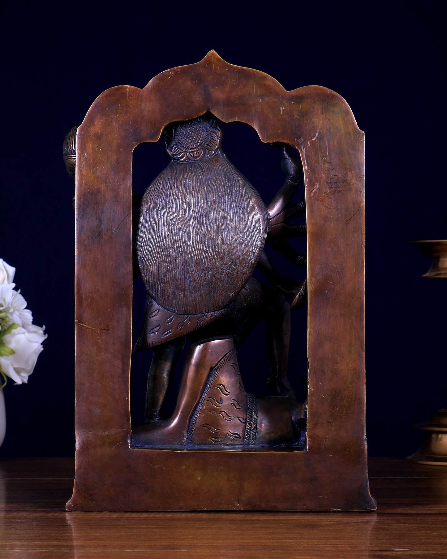 Pure Brass Dashabhuja Goddess Mahakali with Prabhavali – Brass Sculpture 11.5 inch