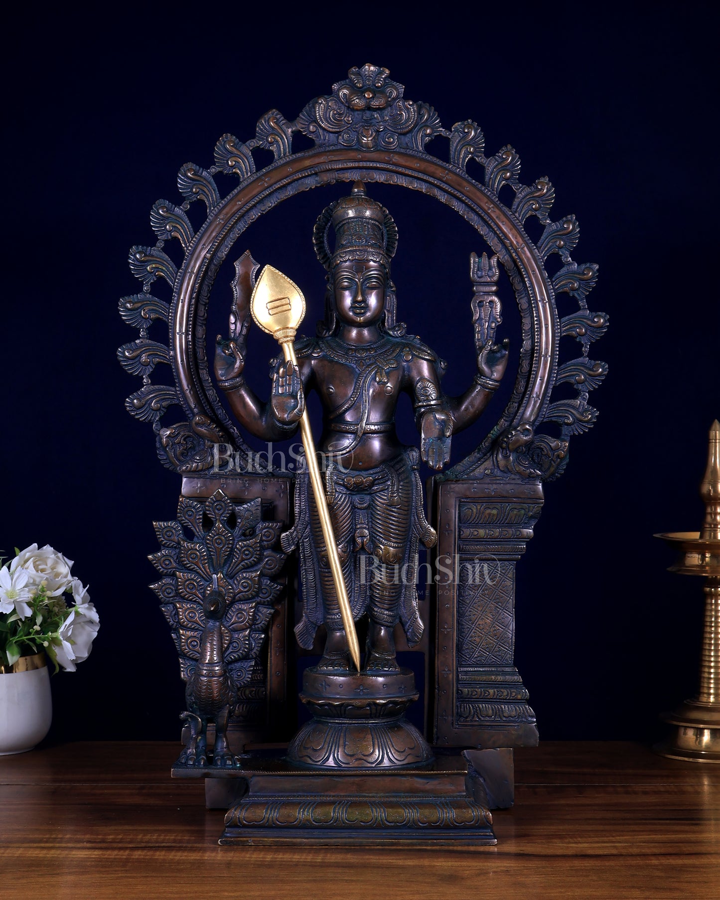 Pure Brass Murugan with Prabhavali Arch 23 inch bronze tone
