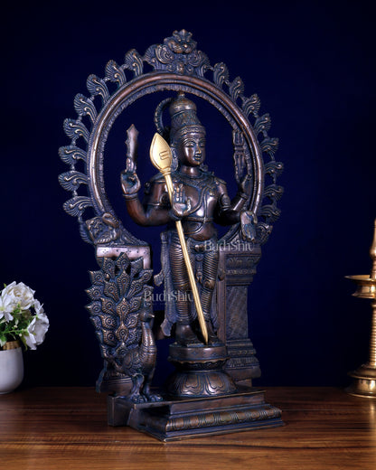 Pure Brass Murugan with Prabhavali Arch 23 inch bronze tone