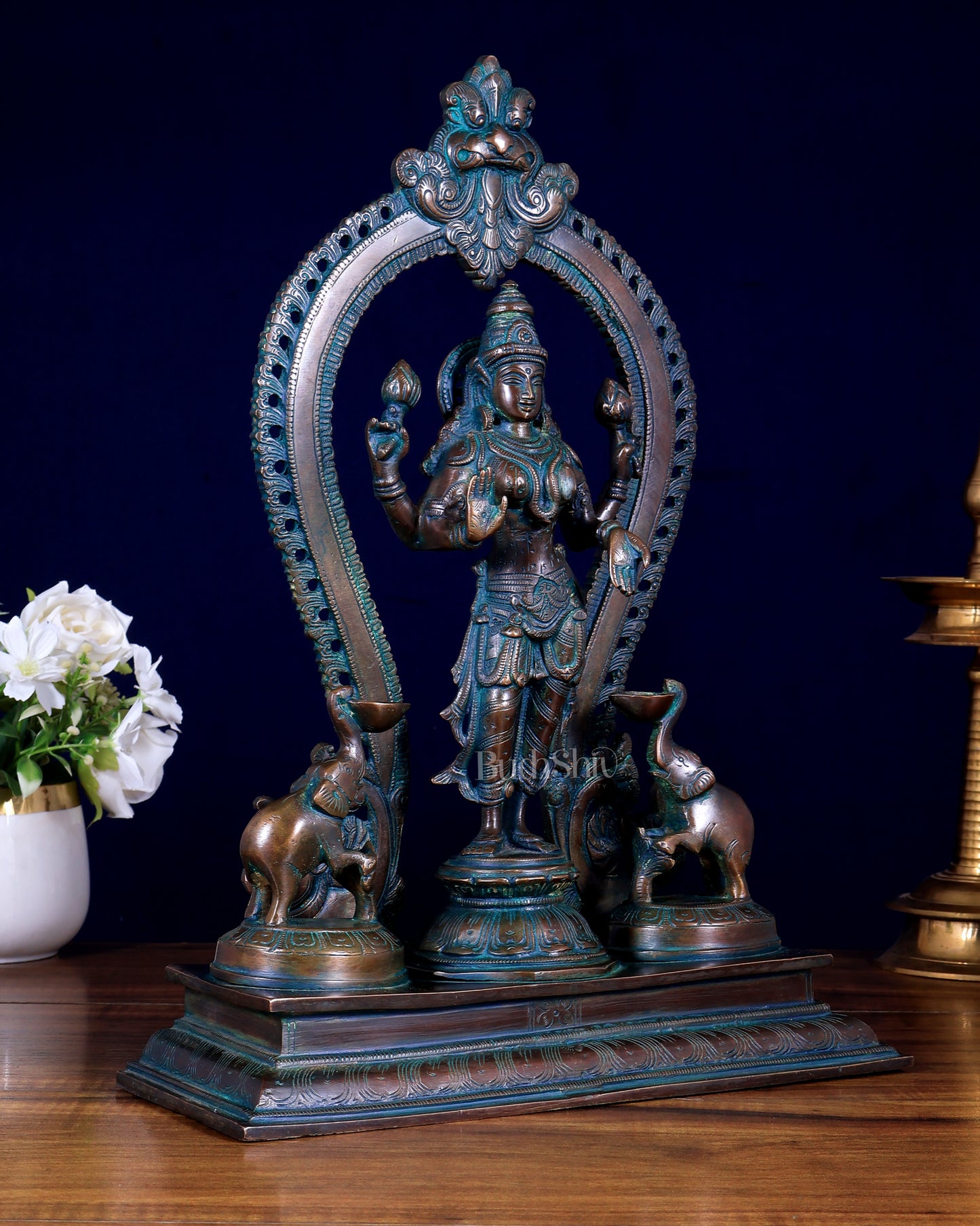 Pure Brass Standing Gaja Lakshmi Idol | 15” Height