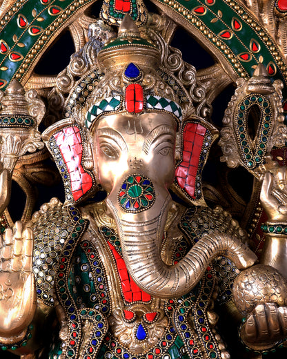 Pure Brass Ganesha large Idol 26 inch Stonework