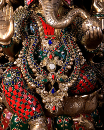 Pure Brass Ganesha large Idol 26 inch Stonework