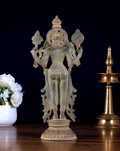 Pure Brass Standing Vishnu Statue Sand patina finish – 12 Inch