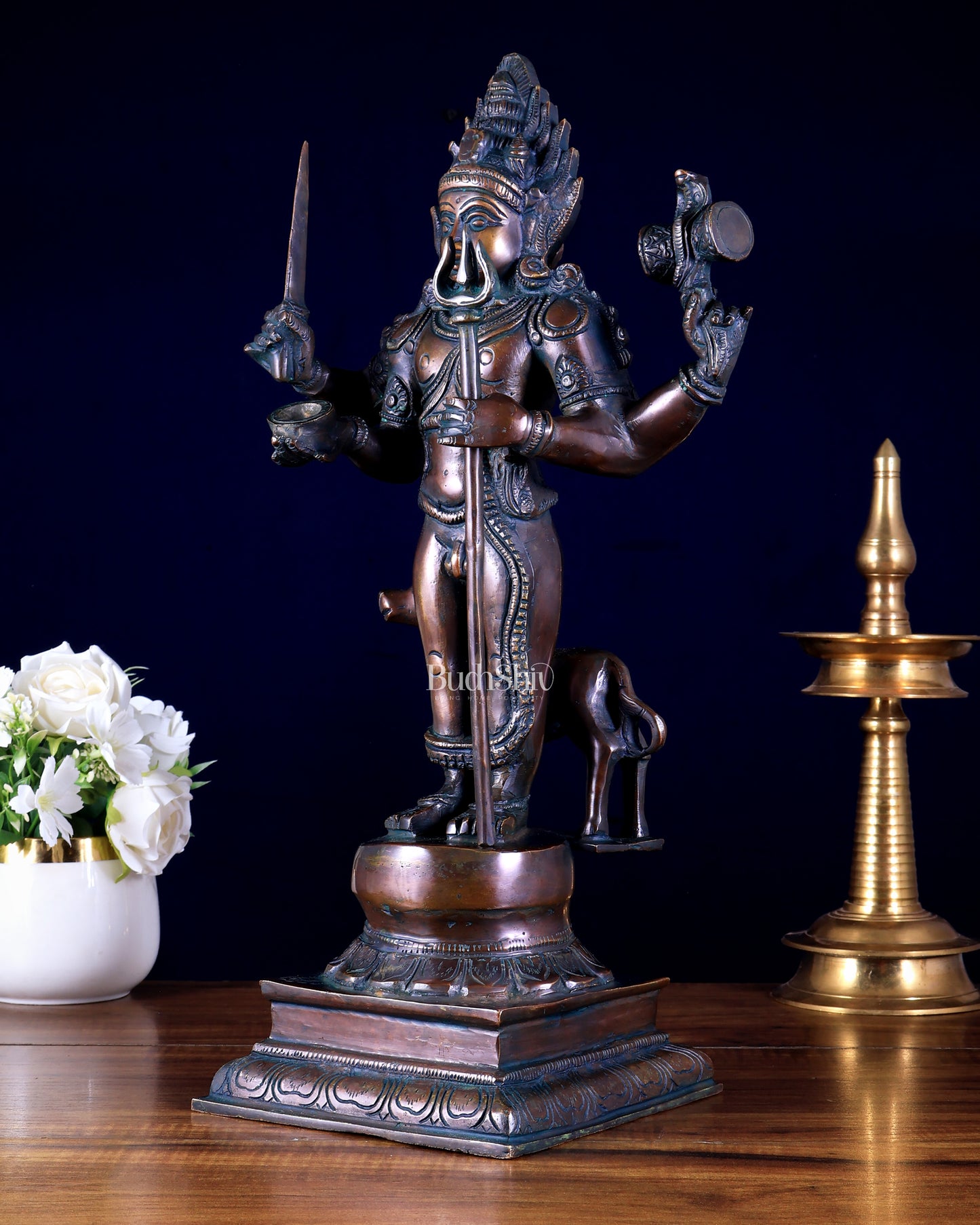 Brass Kaal Bhairava Statue with dog antique bronze finish 18 inch