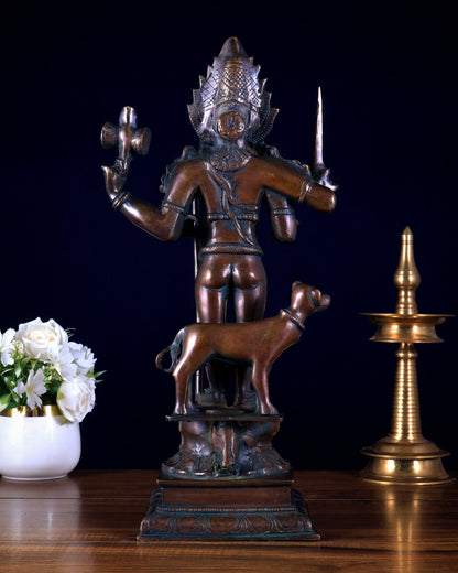 Brass Kaal Bhairava Statue with dog antique bronze finish 18 inch
