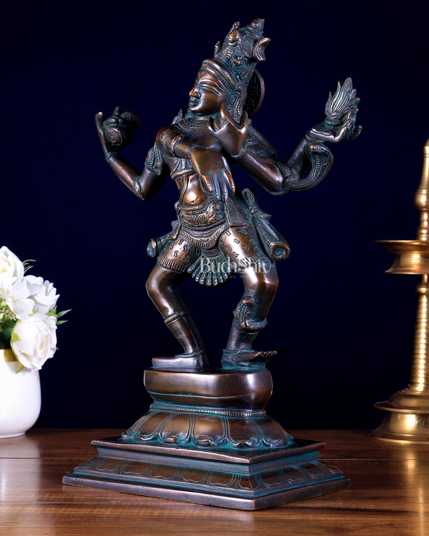 Brass Dancing Shiva with Four Arms Statue - 14" Bronze tone