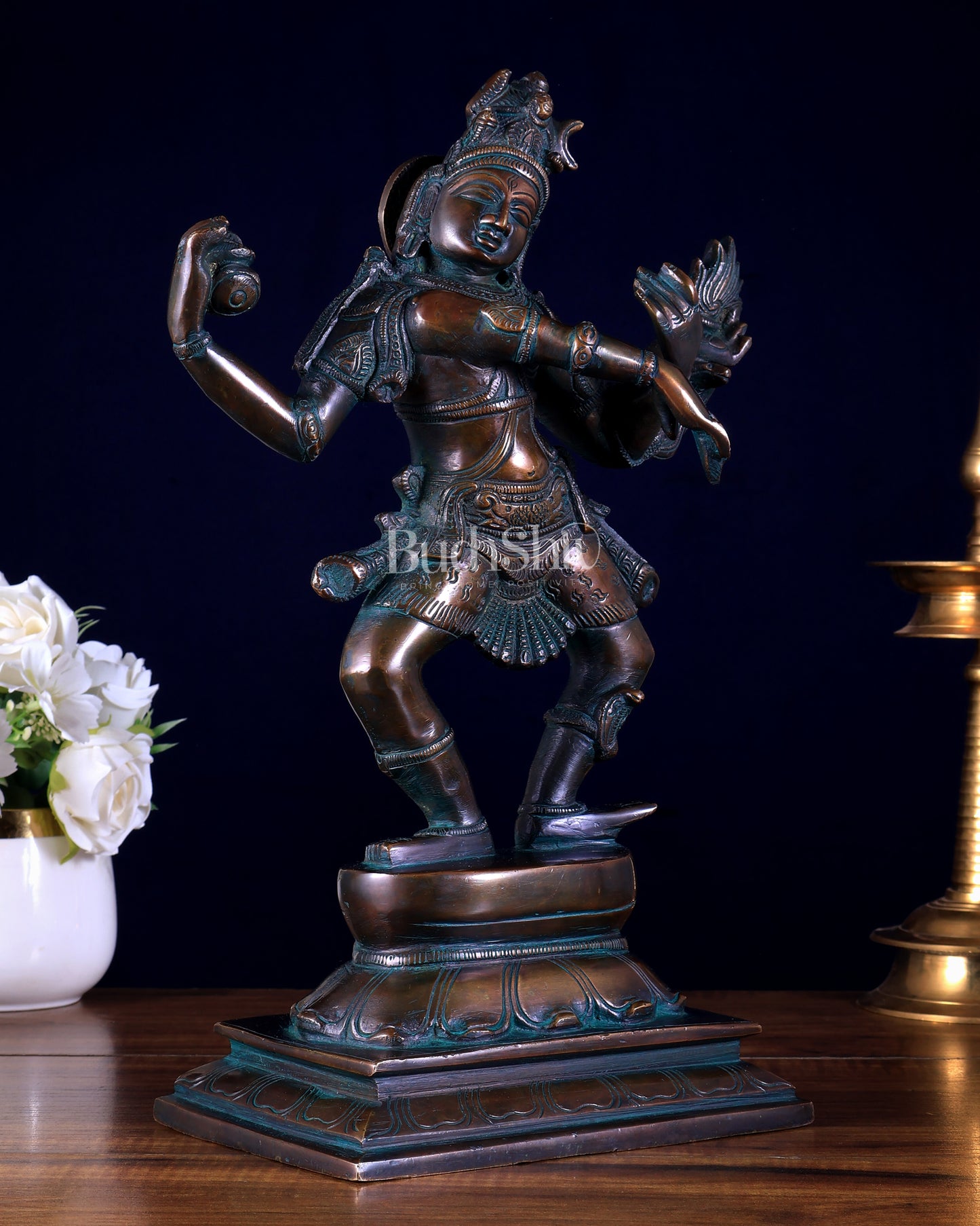 Brass Dancing Shiva with Four Arms Statue - 14" Bronze tone