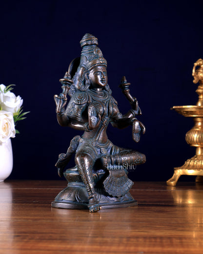 Pure Brass Goddess Lakshmi Idol – Antique Bronze Finish 7.8 inch