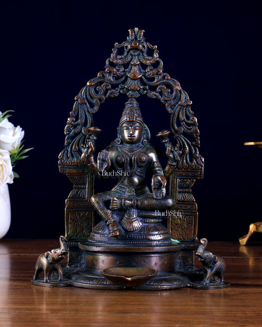 Brass Lakshmi idol with Attached Diya & Prabhavali