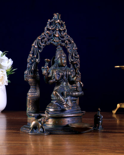 Brass Lakshmi idol with Attached Diya & Prabhavali
