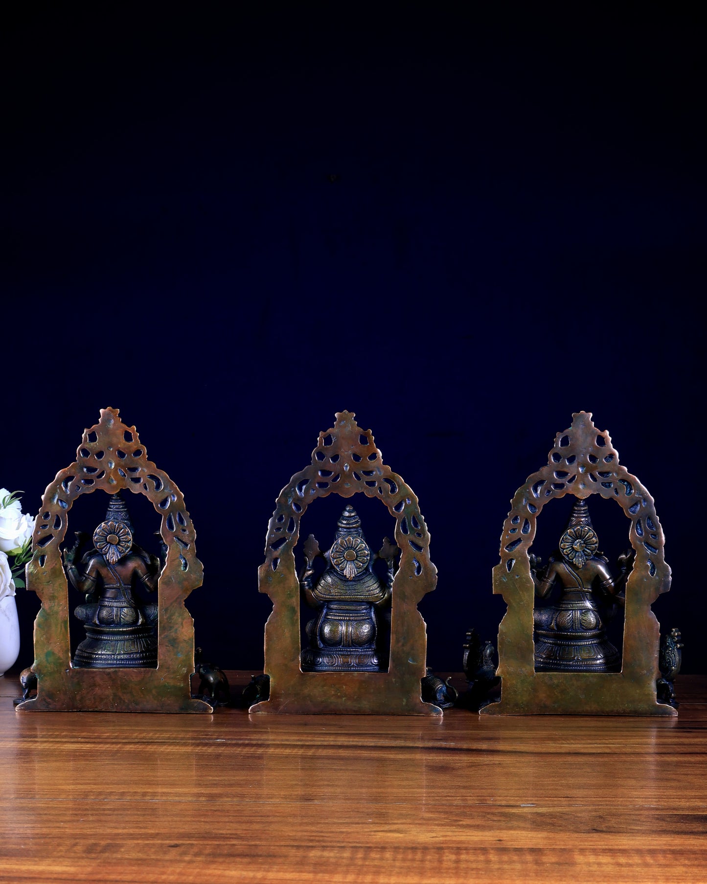 Set of Three – Ganesha, Lakshmi & Saraswati with Attached Diyas & Prabhavalis
