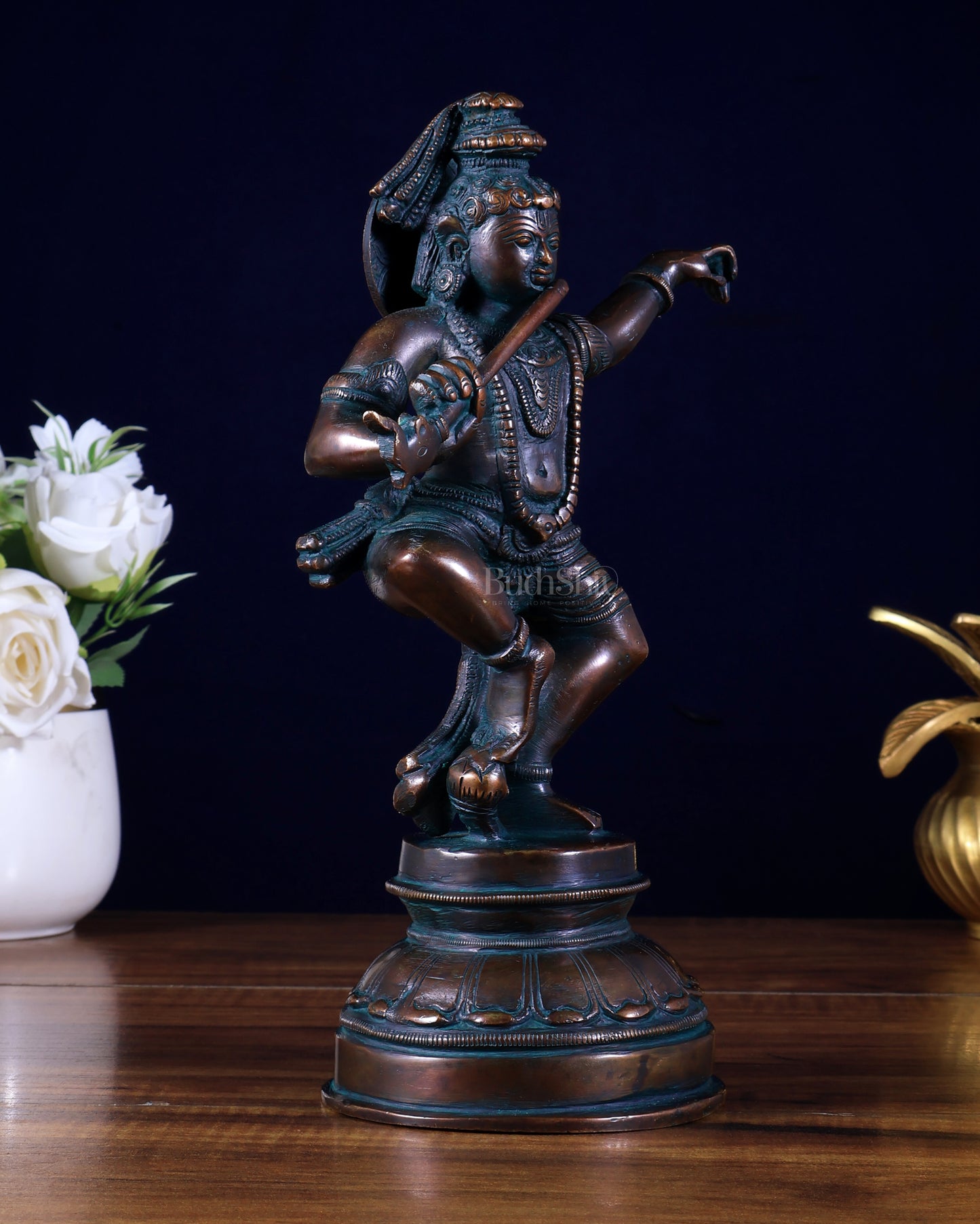 Vintage Brass Dancing Krishna Idol | Height: 9 inch