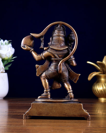 Pure Brass Sanjeevani Hanuman Idol – Burnt Brass Finish 6.5 inch