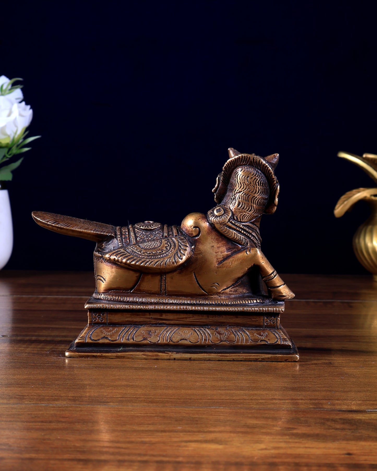 Pure Brass Sitting Kamdhenu Cow with Wings antique finish