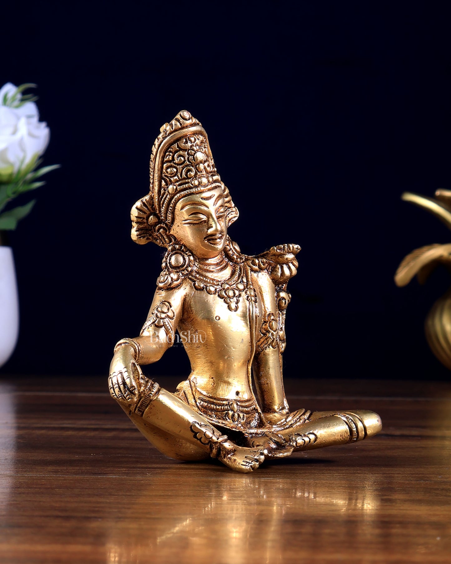 Pure Brass Small Lord Indra Dev Murti Idol 4.3 inch