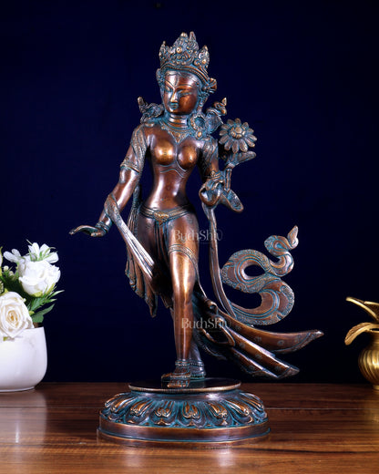 Pure Brass Tibetan Pari Tara Devi Buddhist Goddess Idol - 15"