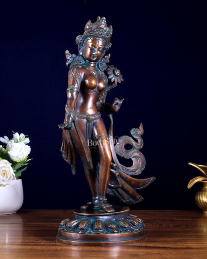 Pure Brass Tibetan Pari Tara Devi Buddhist Goddess Idol - 15"
