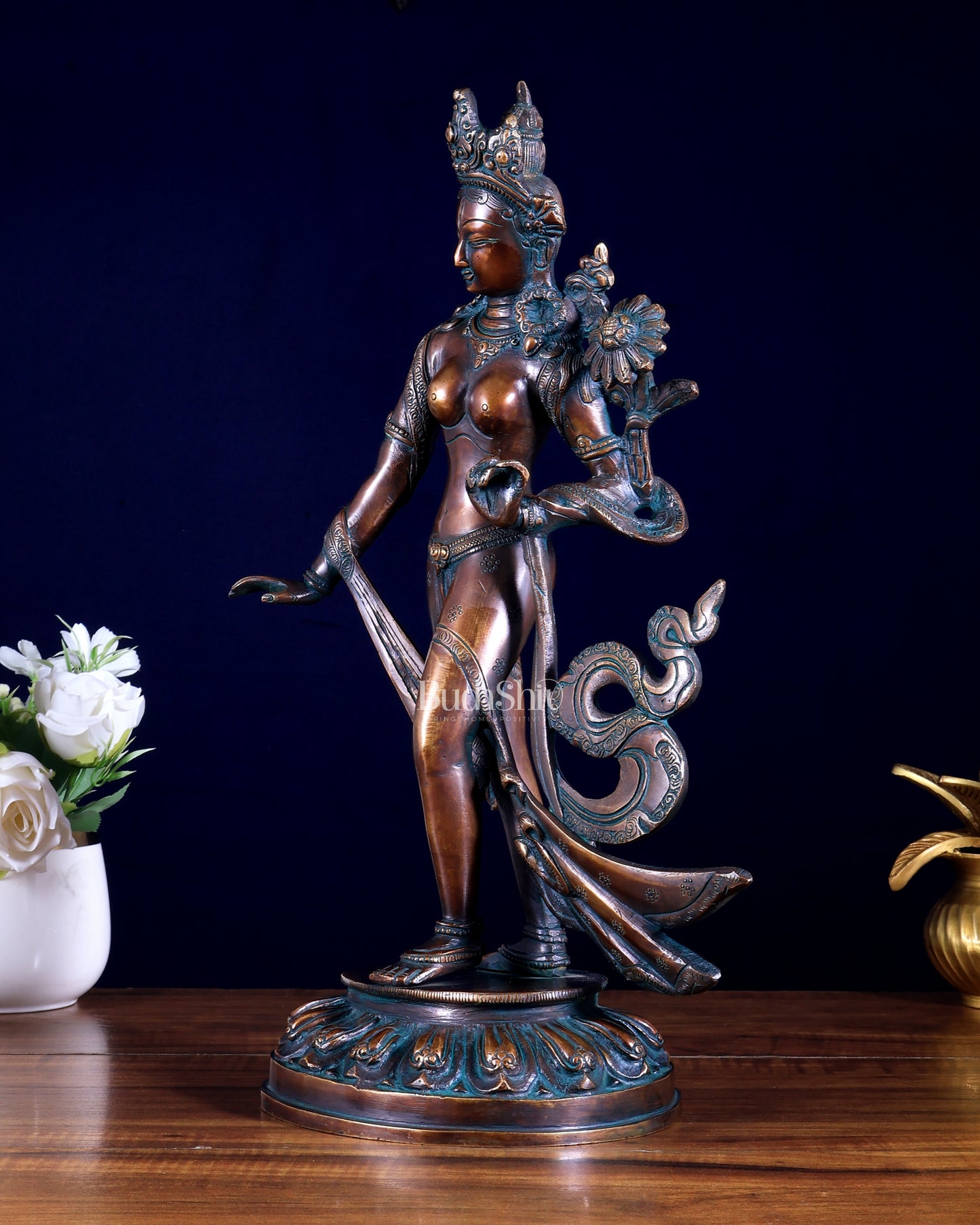 Pure Brass Tibetan Pari Tara Devi Buddhist Goddess Idol - 15"