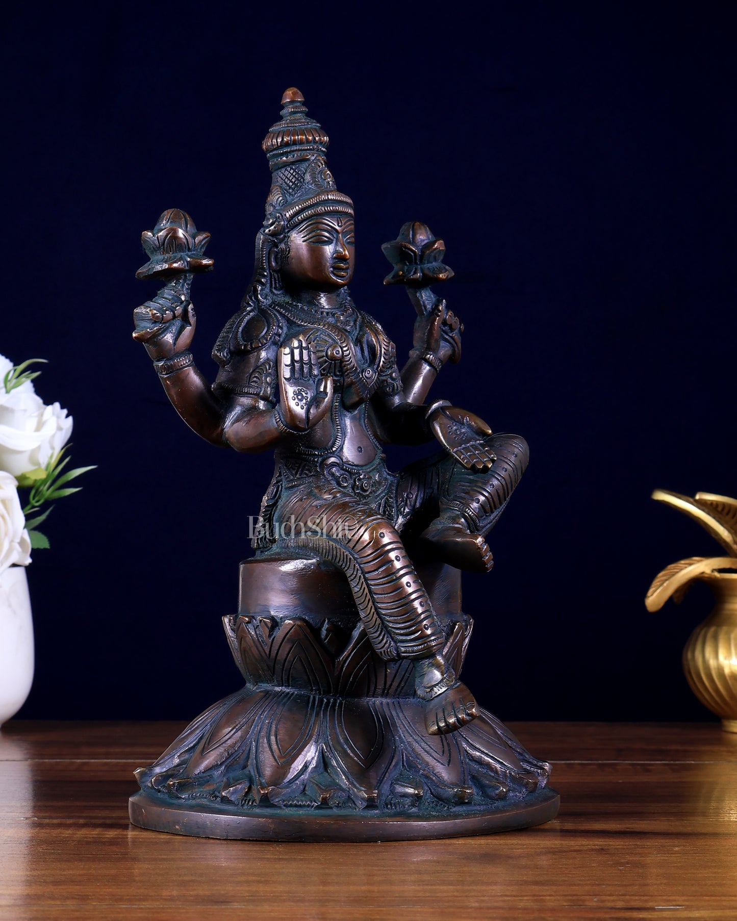 Brass Superfine Lakshmi Idol Height: 10 inch Antique tone