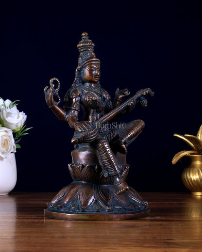 Brass Superfine Kamal Saraswati Idol - Lotus Saraswati Murti 10 Inch