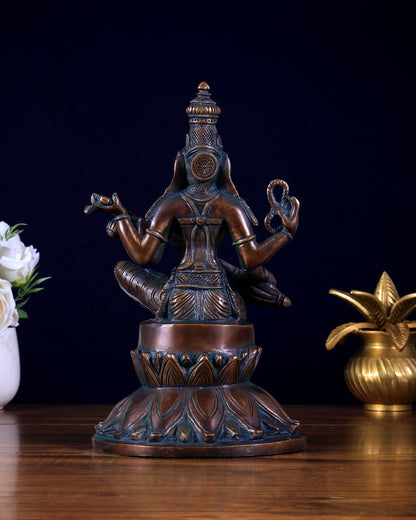 Brass Superfine Kamal Saraswati Idol - Lotus Saraswati Murti 10 Inch