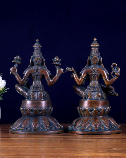 Brass Superfine Lakshmi & Saraswati Idols – Antique Tone (Pair) 10 inch