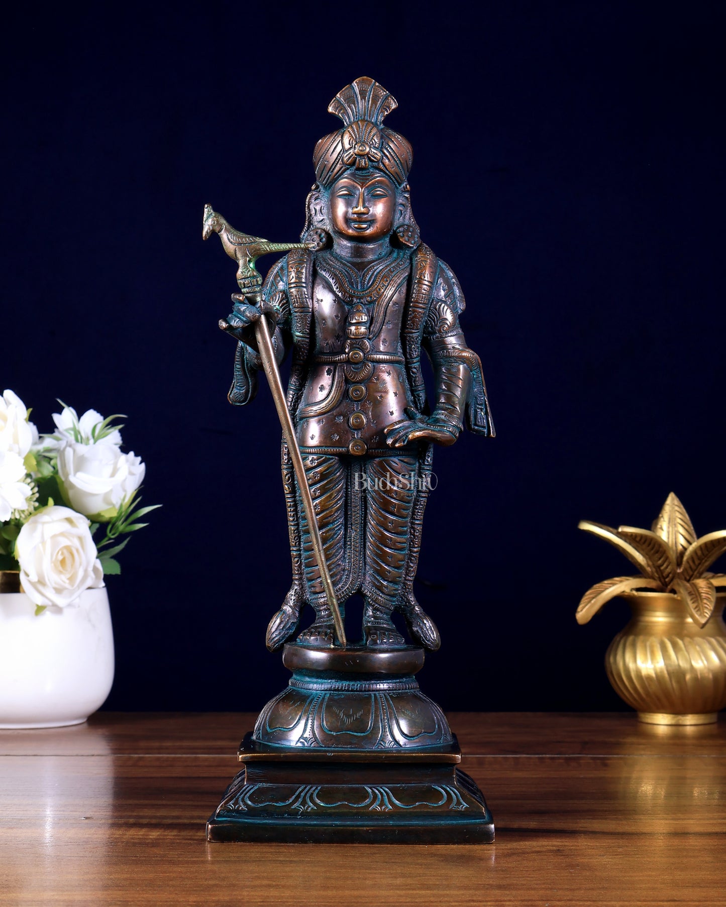 Pure Brass Raja Murugan Statue - 12" antique finish