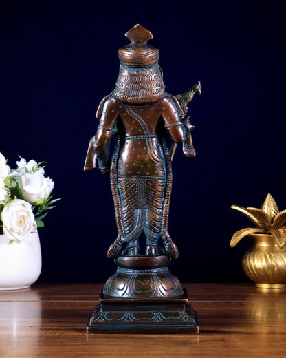 Pure Brass Raja Murugan Statue - 12" antique finish