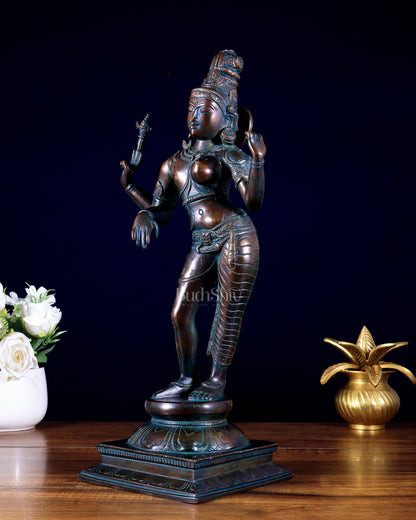 Pure Brass Ardhanarishwara Shiv Parvati Sculpture - 15.2 inch antique bronze tone