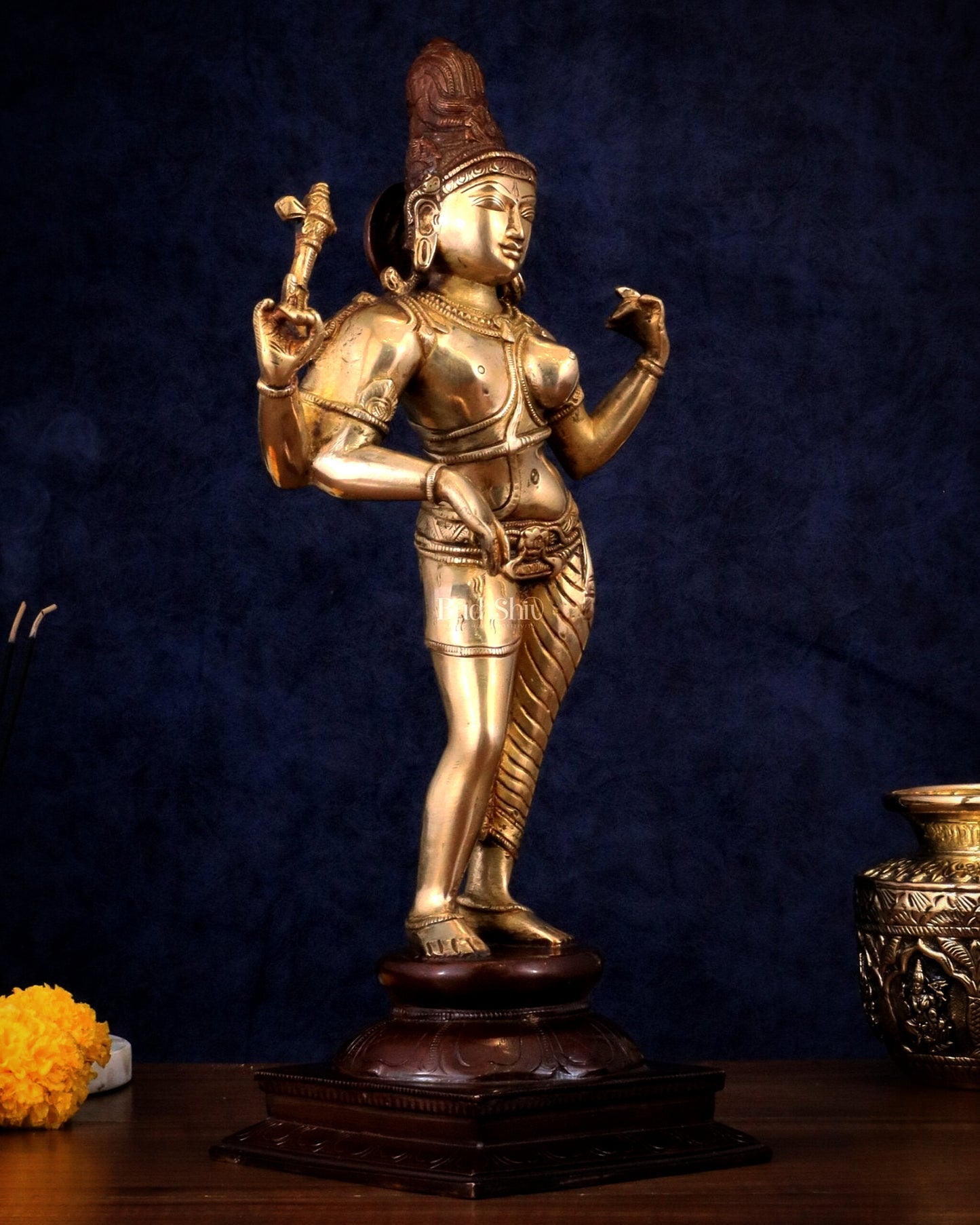 Pure Brass Ardhanarishwara Shiv Parvati Sculpture - 15.2 inch