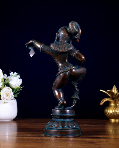 Charming 12-Inch Brass Dancing Baby Krishna Idol antique finish