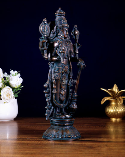 Pure Brass Standing Vishnu Statue antique finish – 12 Inch