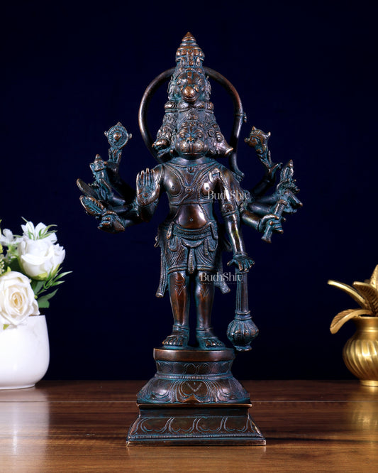Pure Brass Standing Panchmukhi Hanuman Idol – 12 inch vintage tone