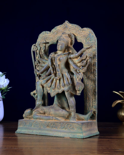 Pure Brass ten armed Goddess Mahakali with Prabhavali – Brass Sculpture 11.5 inch