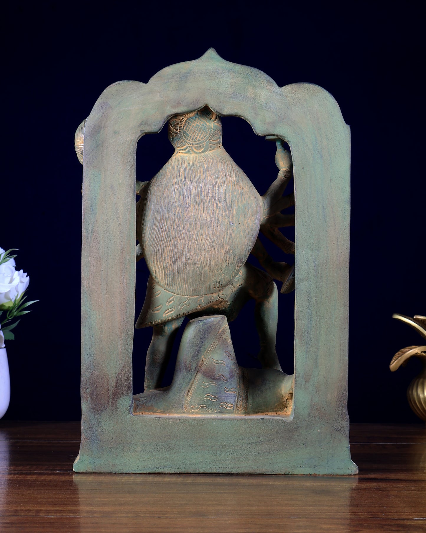 Pure Brass ten armed Goddess Mahakali with Prabhavali – Brass Sculpture 11.5 inch