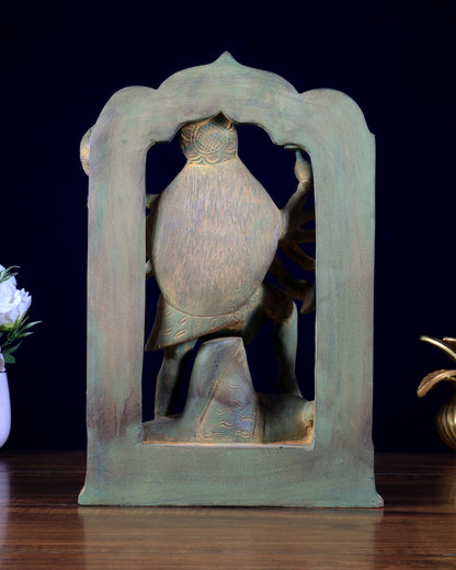 Pure Brass ten armed Goddess Mahakali with Prabhavali – Brass Sculpture 11.5 inch