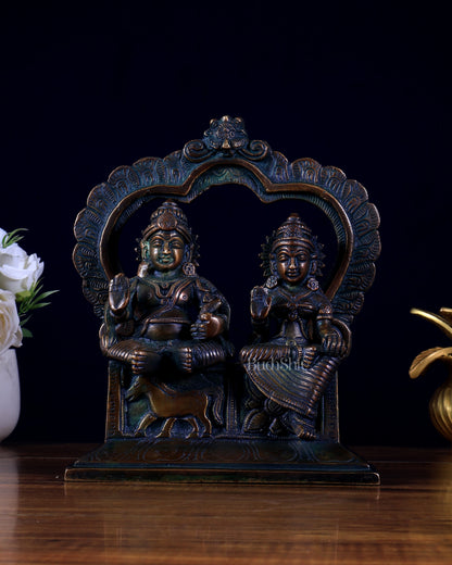 Pure Brass Kuber Lakshmi Idol Seated on Prabhavali 9 inch