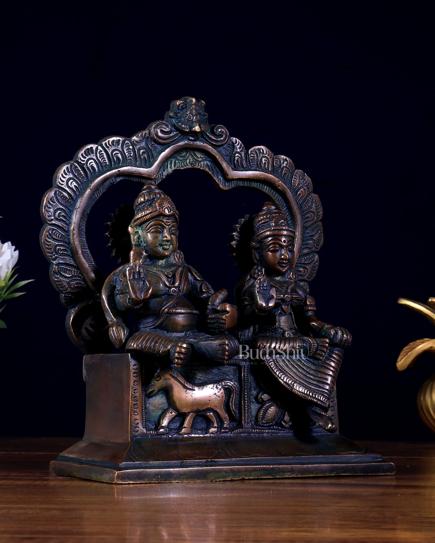 Pure Brass Kuber Lakshmi Idol Seated on Prabhavali 9 inch