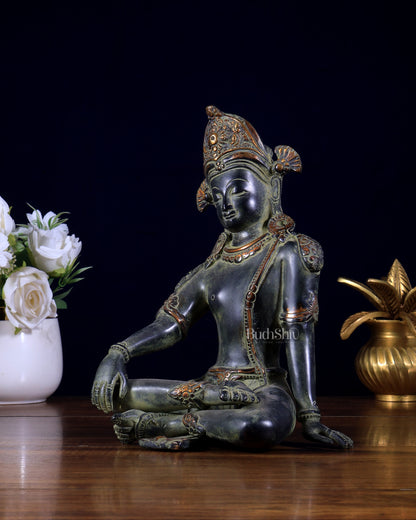 Pure Brass Lord Indra Dev Idol – Vintage Finish 9 inch