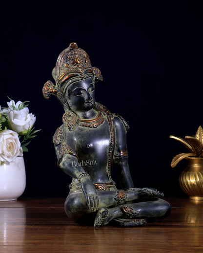 Pure Brass Lord Indra Dev Idol – Vintage Finish 9 inch