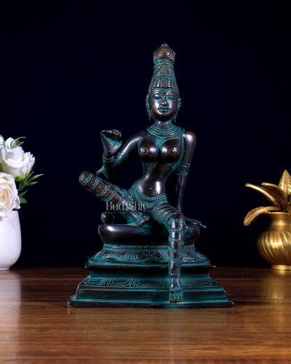 Bhoga Shakti Pure Brass Seated Parvati Idol – 9 Inch antique bronze tone