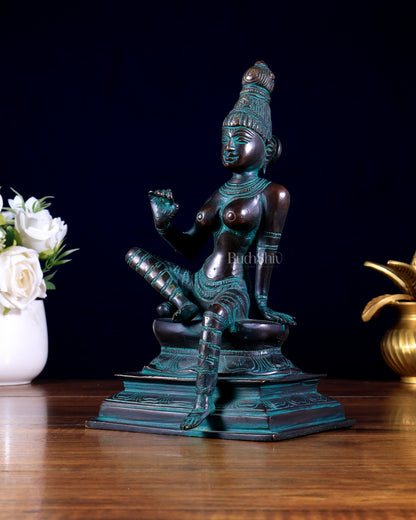 Bhoga Shakti Pure Brass Seated Parvati Idol – 9 Inch antique bronze tone