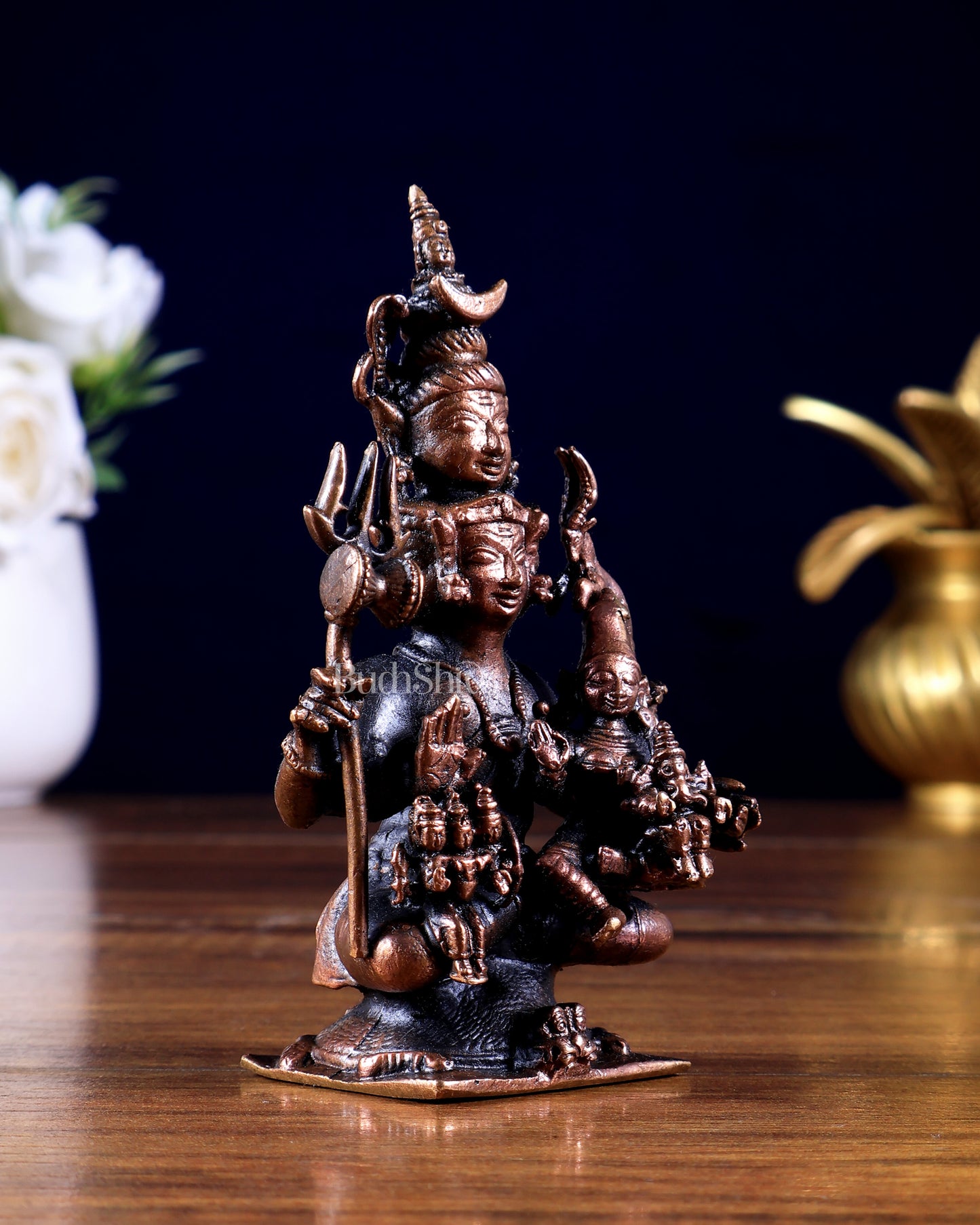 Pure Copper Lord Shiva Parivar Idol - 4.5 inch