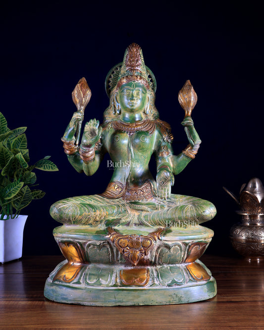 Goddess Lakshmi Brass Statue – Vintage Green 18 inch