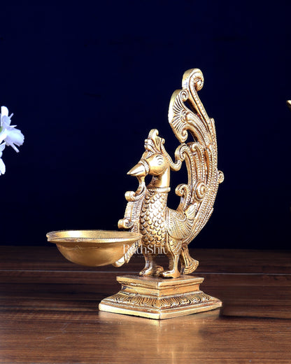 Pure Brass Peacock Design Diya – Traditional Oil Lamp